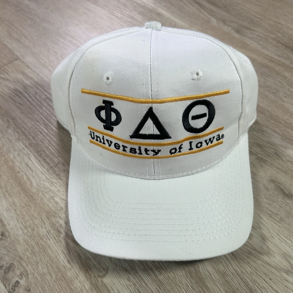 VTG Iowa Hawkeyes Snapback Hat College Phi Delta Theta The Game Bar Line White